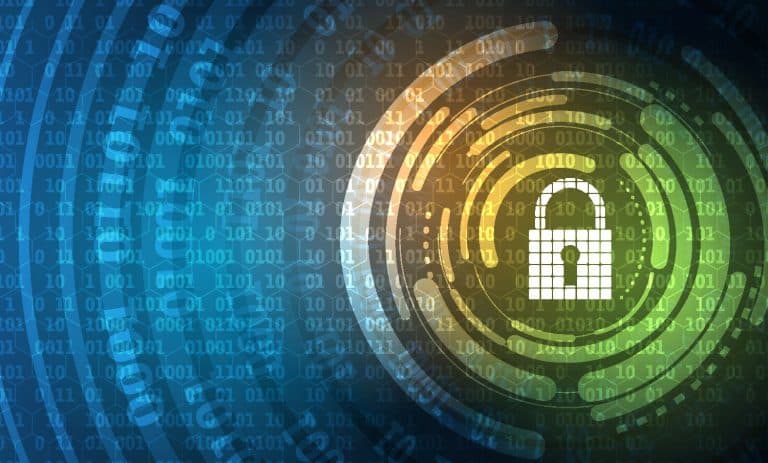 binary behind a stylized digital lock
